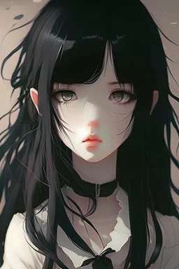 anime, girl, black hair, pale skin