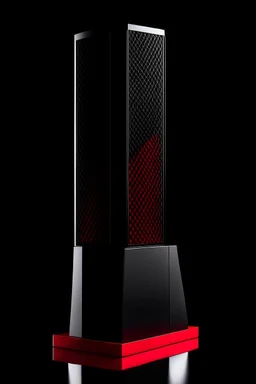 speaker, form inspired by merdeka 118 tower, architecture form, modern design style and black and red color