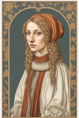 portrait of a colorful renaissance woman in winter clothes the style of da vinci on a white background