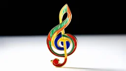 Attractive musical sculpture based on the treble clef symbol, enamel paint multicoloured, amazing detail, beautiful composition, award-winning photograph, astonishing realism, 28mm lens, adjust perspective