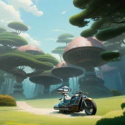  only motorbike, soft smooth lighting,centered.design by ART OF BOB KEHL style:.studio ghibli,andrea bonelli,Kilian Eng,Ohrai, korra character, style.