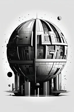 star wars death star, black and white, white background, clean lines, coloring page for kids