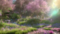 verybeautiful-magical-garden-of-the-angelic-kingdom-blue-and-pink-plants-and-trees-small-river-sunshine-flowers-haze-thumb-rainbow-ufo-bright-colors-light flowers