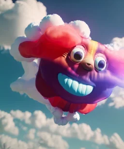 Ultra realistic speed clouds sky scene, wide angle view, sweet childs falling down, inflatable color clothing, free jumping flying, many trinkets, monster head, hair monster, many jelly beans, balls, smile, happy, circus style, extreme, wind, clouds sea, 20,000 feet altitude, stratosphere, soft color, highly detailed, unreal engine 5, ray tracing, RTX, lumen lighting, ultra detail, volumetric lighting, 3d, finely drawn, high definition, high resolution.