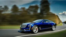 A sleek with livery (((cadillac bentley))), its contours and details perfectly captured in a (((cinematic view))), zipping along a winding road under a beautiful blue fresh morning sky