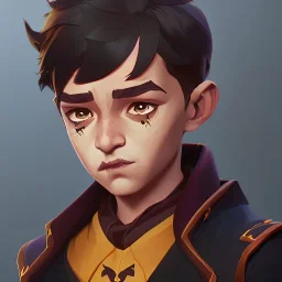 Portrait of a little handsome warlock kid with grey eyes by Nick Harris