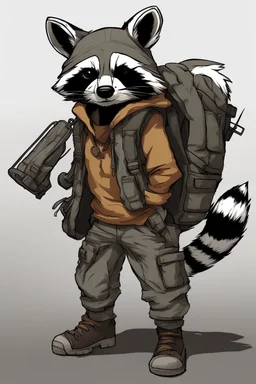 raccoon thief, post-apocalyptic, rough s...