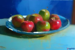 oil painting of apples on a table, style of Peter wileman