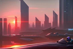 City, avenue, sunset, people, sci-fi, epic