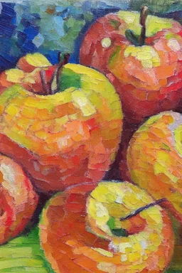 Abstract impasto oil painting of an apples cezanne