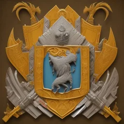 square coat of arms of a troglodyte city in the moutains, very detailed