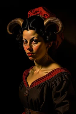 Portrait of a female tiefling, Caravaggio style