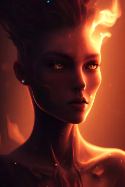 , Fire theme art, Dark moody night atmosphere, , 8K, close-up face, anatomically perfect face