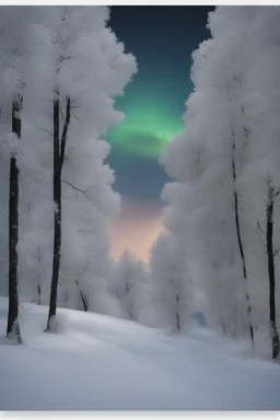 Winter night landscape with an aurora