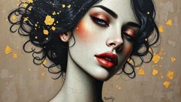 Woman, Textured and cracked paintings with gold flecks