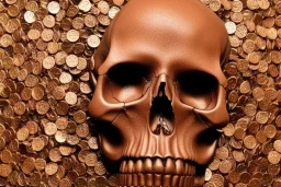 Single Human skull made out of 250 pennies