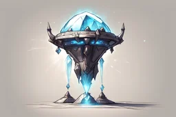fantasy concept art, small walking magic turret sketch with big central crystal focus light-ray