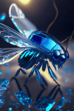 transparent gemstone fly, in blue fire chrome casino, high detail, 8k, cinematic, depth of field, art