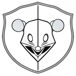 simplified rat's face on front of a triangular shield shape, vector(black white and gray)