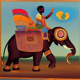 african god riding an indian elephant painting