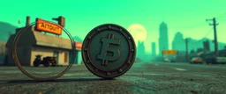 ratty coin in the style of Fallout 4 and Cyberpunk and GTA5