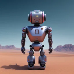 small robot walking in desert, landscape, high detailed, hyperrealisme, sharp focus