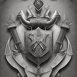 coat of arms of a city of blacksmith with tatoos, very detailed, black