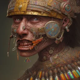 Inca warrior, aztec, rich deep colors masterpiece, sMartin Wittfooth, Luigi Spano, Mandy Jurgens, stellar photography, No skin, muscles showing, flesh, human face anatomy, Close-up, Portrait, Photorealism, crumbles into pieces, Melancholie, Lumen Reflections, Photojournalism, , rich details, ultra-HD