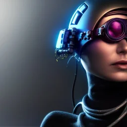 woman with cyberpunk futuristic helmet and goggles with cables connected to a large movie screen, 8k resolution, high-quality, fine-detail, intricate, digital art, detailed matte, volumetric lighting, baroque, illustration, octane render, brian froud, selina french, George Grie, Ben Goossens, Igor Morski