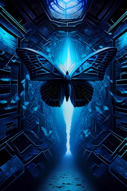 A Morpho butterfly in a cyber maze moving towards earth