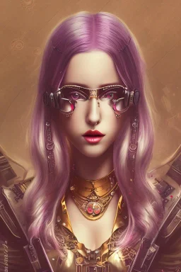 Singer Danish MØ cute in style steampunk, purple tones, high lighting