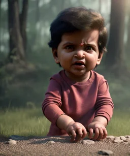 Raj kootrappali toddler, full body, dramatic lighting, angry, hyper realistic,