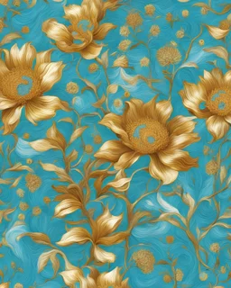 turquoise and gold flower van Gough white background