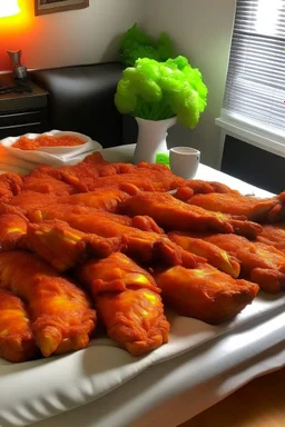 bed made out chicken wings