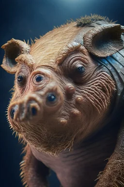 human-sized sloth-like creature Boar alien ,intricate and highly detailed, 8k resolution, sharp focus, Photo Quality portrait,Beautiful Composition, studio lighting