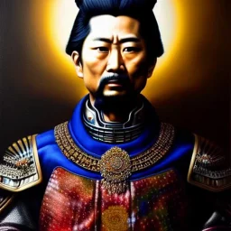 Ultra detailed fullbody Portrait in oil on canvas of Miyamoto Musashi with armor,helmet,extremely detailed digital painting,ultrarealistic skin,intense stare, extremely detailed face, crystal clear eyes, mystical colors ,perfectly centered image, perfect composition, rim light, beautiful lighting,masterpiece ,8k, stunning scene, raytracing, anatomically correct, in the style of Simon Bisley and Ohrai Noriyoshi and robert e howard and Steve Jung and Wizyakuza and uncannyknack.