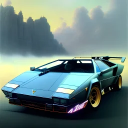 hyperrealism Drawing of 'Lamborghini Countach' three quarter frontal aerial view, by gaston bussiere, greg rutkowski, yoji shinkawa, yoshitaka amano, tsutomu nihei, donato giancola, tim hildebrandt,oil on canvas, cinematic composition,Sharp detail,extreme detail,fit full head inside picture,16k