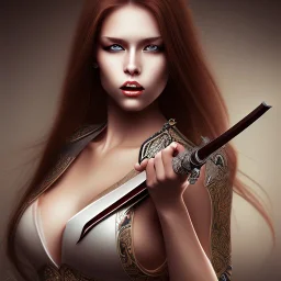 Beautiful women with katana sword