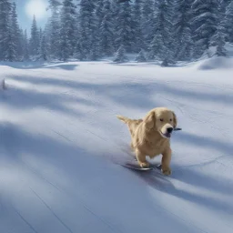 a golden retriever skiing on the Averst