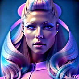 Katheryn Winnick, topknot hair, retro futuristic, velvet dress, gradient color, BLUE, PINK, CYAN, neon, insanely detailed, 16k resolution, perfect eyes, cinematic smooth, intricate detail