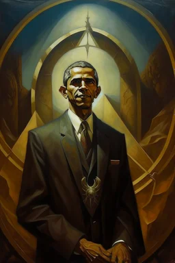 1970's dark medieval fantasy cover dnd style oil painting of obama with minimalist far perspective.