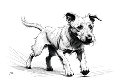 black and white only, clear lines, plain white background, drawing of a belgian laekenois dog running