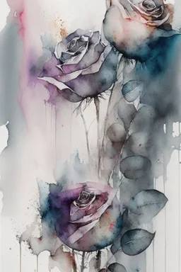 Abstract wet watercolour, grey bright colours roses