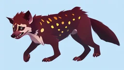 Cute chibi hyena dog chasing its own tail, cartoony, colorful, exaggerated, simplified, adorable