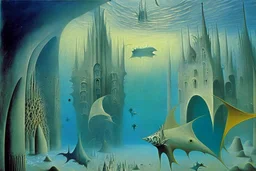 An underwater city by "Leonora Carrington" and "Max Ernst"