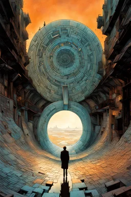 a surreal portrait of the inner workings of a disturbed mind as a ruined, twisted, nightmarish labyrinth , Tracy Adams , Gabriel Pacheco , Douglas Smith , Bill Sienkiewicz, and Jean Giraud Moebius , muted natural color, sharp focus, ethereal and filled with wonder