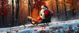 autumn magic with santa on a very tiny sled