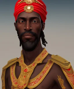 Negro Felipe, african slave, red uniform, red headband, short beard