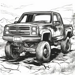 pickup truck ,black silhouette, sketch, comic book, post-apocalypse, white background, icon, avatar,