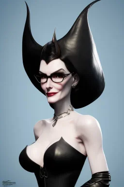 Carmen Dell`orifice as evil queen in black leather, leather, busty, cleavage, angry, stern look. character design by cory loftis, fenghua zhong, ryohei hase, ismail inceoglu and ruan jia. unreal engine 5, artistic lighting, highly detailed, photorealistic, fantasy